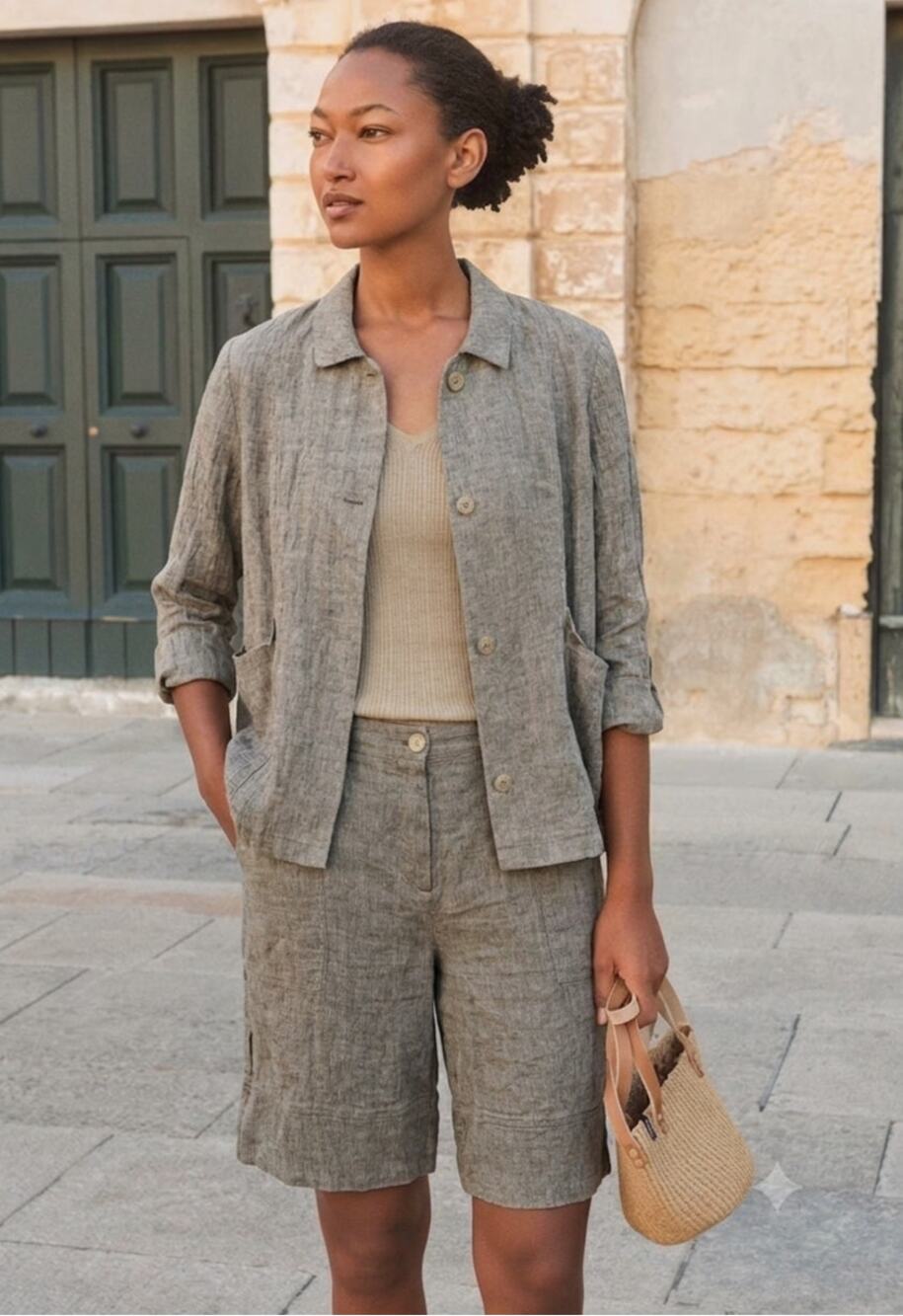Poetry Linen Cotton 2-Piece Jacket & Bermuda Shorts Set 10